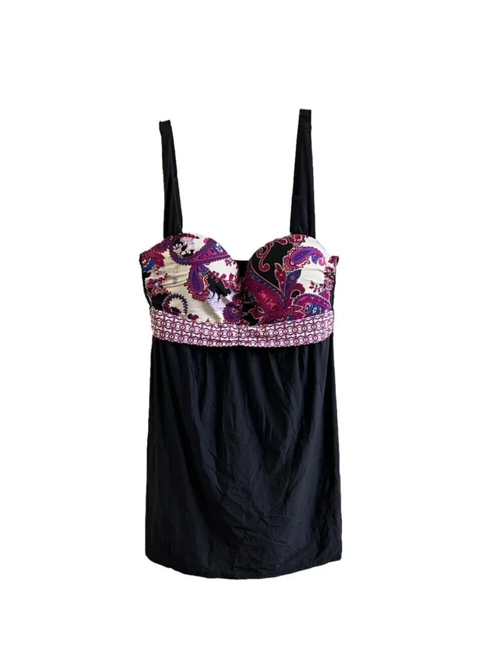 Alex Marie Black Paisley Plus Size Swim Dress. One Piece Suit. Size 14